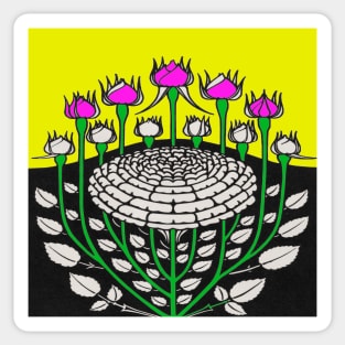 Art nouveau rose buds yellow background Sticker